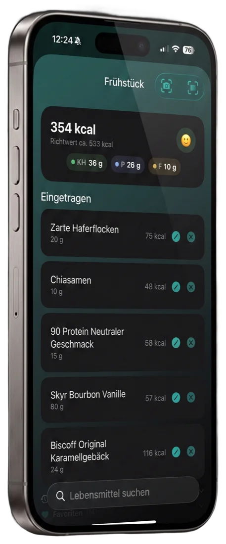 Mahlzeit loggen per Foto oder Barcode